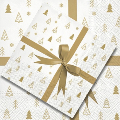 SERWETKI ŚWIĄTECZNE 3-warstwowe 33x33cm BIAŁE Z KOKARDĄ