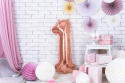 BALON FOLIOWY CYFRA 1 ROSE GOLD DUŻA 86cm RÓŻOWE ZŁOTO NA HEL LUB POWIETRZE