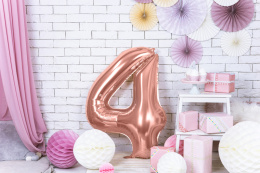 BALON FOLIOWY CYFRA 4 ROSE GOLD DUŻA 86cm RÓŻOWE ZŁOTO NA HEL LUB POWIETRZE