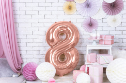 BALON FOLIOWY CYFRA 8 ROSE GOLD DUŻA 86cm RÓŻOWE ZŁOTO NA HEL LUB POWIETRZE