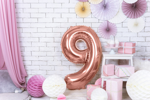 BALON FOLIOWY CYFRA 9 RÓŻOWE ZŁOTO DUŻA 86cm ROSE GOLD URODZINY ROCZNICA BALON FOLIOWY CYFRA 9 RÓŻOWE ZŁOTO DUŻA 86cm ROSE GOLD URODZINY ROCZNICA