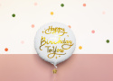 BALON FOLIOWY HAPPY BIRTHDAY BIAŁY OKRĄGŁY 35cm URODZINY