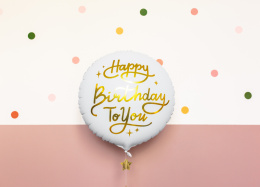 BALON FOLIOWY HAPPY BIRTHDAY BIAŁY OKRĄGŁY 35cm URODZINY