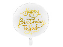 BALON FOLIOWY HAPPY BIRTHDAY BIAŁY OKRĄGŁY 35cm URODZINY