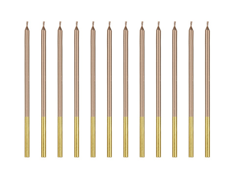 ŚWIECZKI URODZINOWE GŁADKIE 12szt. RÓŻOWE ZŁOTO 14cm