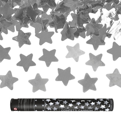 TUBA Z KONFETTI SREBRNE GWIAZDKI 40cm STRZELAJĄCA TUBA