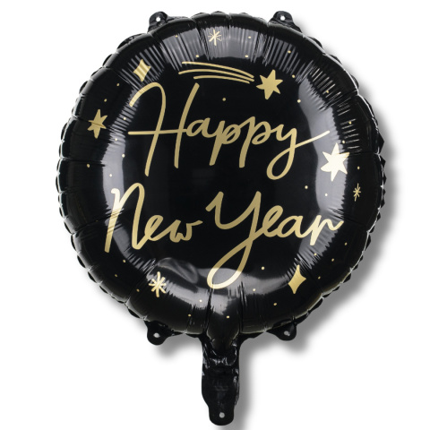 BALON FOLIOWY HAPPY NEW YEAR 45cm CZARNY DEKORACJE SYLWESTER