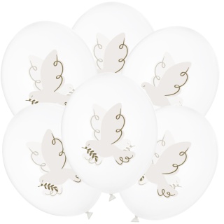 BALONY LATEKSOWE NA KOMUNIĘ CHRZEST 30cm 6sztuk BIAŁE GOŁĘBIE