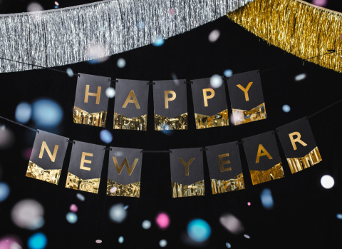 BANER HAPPY NEW YEAR CZARNY 135cm SYLWESTER NOWY ROK BANER HAPPY NEW YEAR CZARNY 135cm SYLWESTER NOWY ROK