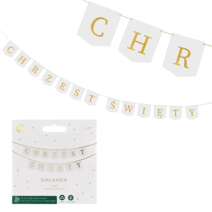 BANER NA CHRZEST ŚWIĘTY GIRLANDA BIAŁA 2m