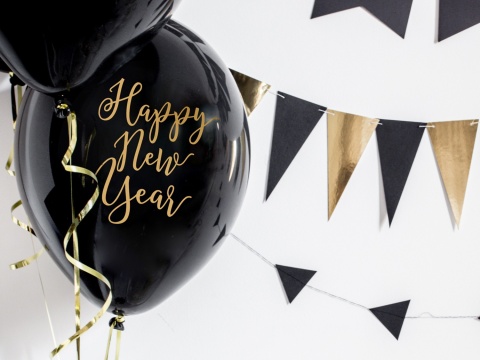 BALONY LATEKSOWE HAPPY NEW YEAR 30cm CZARNE 6szt. BALONY LATEKSOWE HAPPY NEW YEAR 30cm CZARNE 6szt.