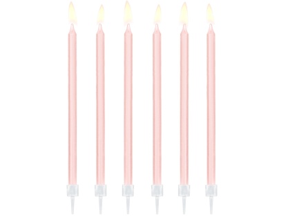 ŚWIECZKI URODZINOWE 14cm GŁADKIE RÓŻOWE 12szt. URODZINY KOMUNIA