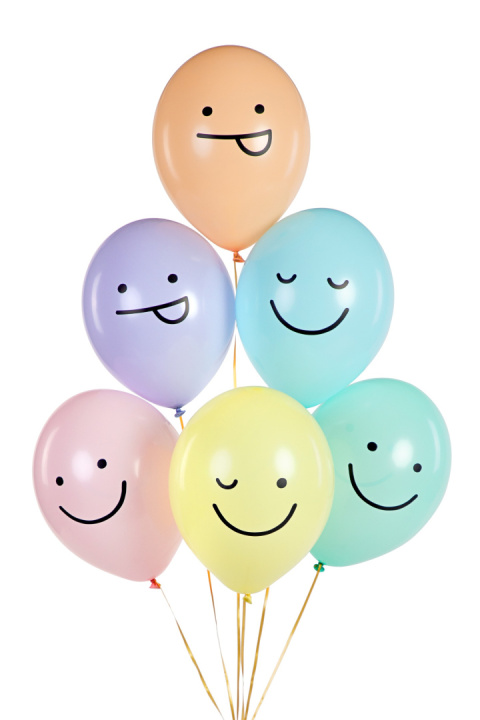 BALONY BUŹKI PASTELOWE 6szt. 30cm EMOJI UŚMIECHNIĘTE BALONY BALONY BUŹKI PASTELOWE 6szt. 30cm EMOJI UŚMIECHNIĘTE BALONY