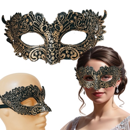 02 MASKA WENECKA MASKA KARNAWAŁOWA CZARNA ZE ZŁOTYM