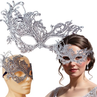 04 MASKA WENECKA KARNAWAŁOWA CZARNA KORONKOWA SREBRNA