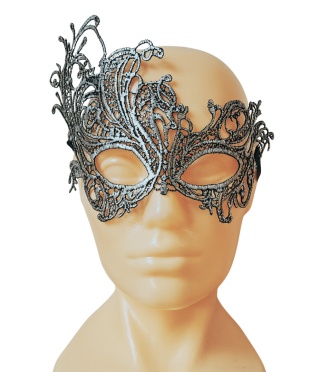 04 MASKA WENECKA KARNAWAŁOWA CZARNA KORONKOWA SREBRNA