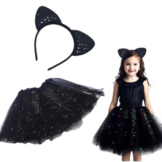 CZARNY KOTEK STRÓJ NA BAL KOSTIUM SPÓDNICZKA OPASKA 2-5lat