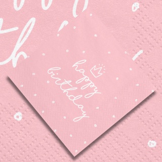RÓŻOWE SERWETKI HAPPY BIRTHDAY 20szt. 33x33cm TRÓJWARSTWOWE
