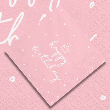 RÓŻOWE SERWETKI HAPPY BIRTHDAY 20szt. 33x33cm TRÓJWARSTWOWE
