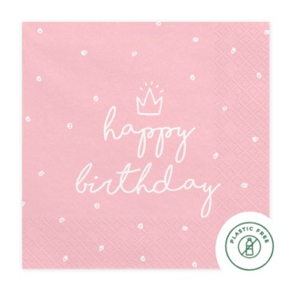 RÓŻOWE SERWETKI HAPPY BIRTHDAY 20szt. 33x33cm TRÓJWARSTWOWE