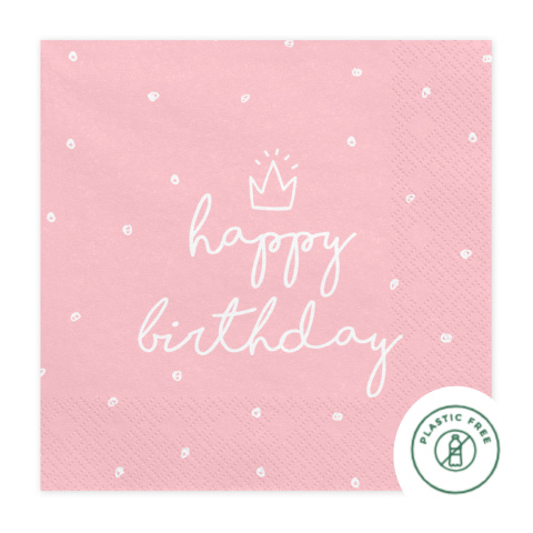 RÓŻOWE SERWETKI HAPPY BIRTHDAY 20szt. 33x33cm TRÓJWARSTWOWE RÓŻOWE SERWETKI HAPPY BIRTHDAY 20szt. 33x33cm TRÓJWARSTWOWE