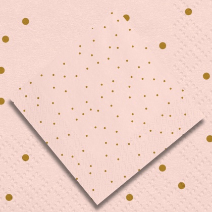 RÓŻOWE SERWETKI W ZŁOTE KROPKI 20szt. 33x33cm TRÓJWARSTWOWE