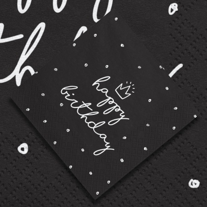 CZARNE SERWETKI HAPPY BIRTHDAY 20szt. 33x33cm TRÓJWARSTWOWE