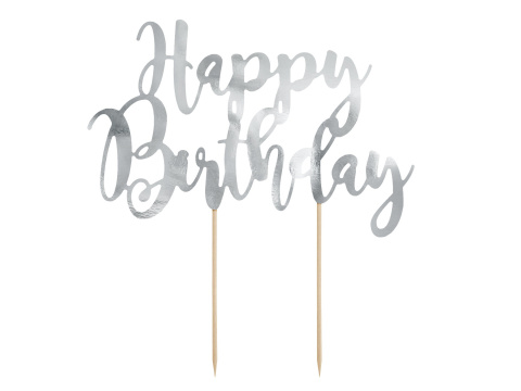 TOPPER HAPPY BIRTHDAY SREBRNY LUSTRZANY 22,5cm DEKORACJA TORTU TOPPER HAPPY BIRTHDAY SREBRNY LUSTRZANY 22,5cm DEKORACJA TORTU