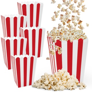 POPCORN BOX PUDEŁKA NA POPCORN 6szt. BIAŁO-CZERWONE PASKI