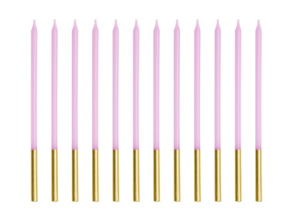 FIOLETOWE ŚWIECZKI ZE ZŁOCENIEM 12szt. URODZINY CHRZEST KOMUNIA