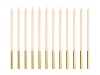 BEŻOWE ŚWIECZKI ZE ZŁOCENIEM 12szt. URODZINY CHRZEST KOMUNIA