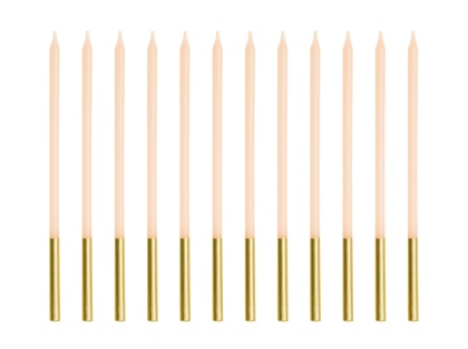 BEŻOWE ŚWIECZKI ZE ZŁOCENIEM 12szt. URODZINY CHRZEST KOMUNIA