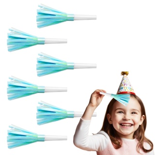 BŁĘKITNE TRĄBKI GWIZDKI IMPREZOWE 6szt. BŁYSZCZĄCE