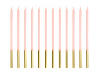 RÓŻOWE ŚWIECZKI ZE ZŁOCENIEM 12szt. URODZINY CHRZEST KOMUNIA