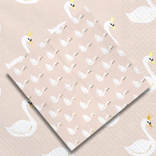 BEŻOWE SERWETKI W ŁABĘDZIE 20szt. 33x33cm LOVELY SWAN