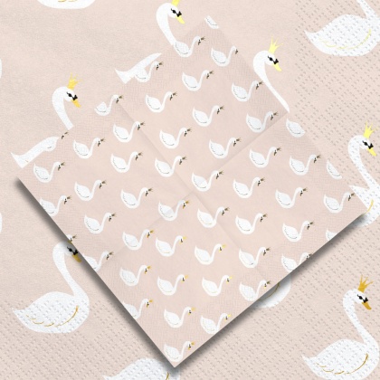 BEŻOWE SERWETKI W ŁABĘDZIE 20szt. 33x33cm LOVELY SWAN
