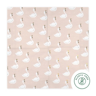 BEŻOWE SERWETKI W ŁABĘDZIE 20szt. 33x33cm LOVELY SWAN