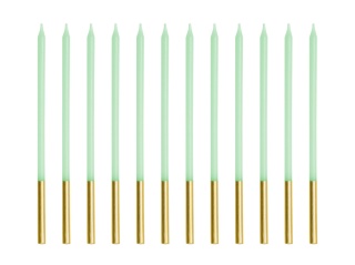 JASNOZIELONE ŚWIECZKI ZE ZŁOCENIEM 12szt. URODZINY CHRZEST KOMUNIA