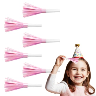 RÓŻOWE TRĄBKI GWIZDKI IMPREZOWE 6szt. BŁYSZCZĄCE