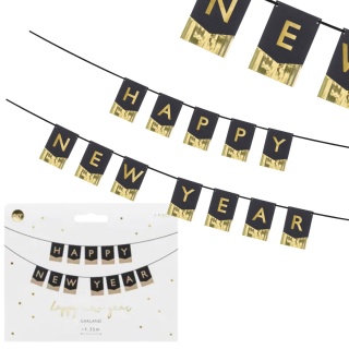 BANER HAPPY NEW YEAR CZARNY 135cm SYLWESTER NOWY ROK