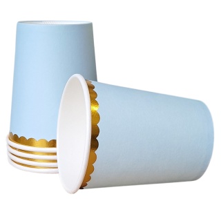 KUBECZKI PAPIEROWE NIEBIESKIE ZE ZŁOCENIEM 6szt. KUBECZKI JEDNORAZOWE 18cm