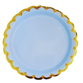 TALERZYKI PAPIEROWE NIEBIESKIE ZE ZŁOCENIEM 6szt. TALERZYKI JEDNORAZOWE 18cm