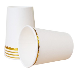 KUBECZKI PAPIEROWE BIAŁE ZE ZŁOCENIEM 6szt. KUBECZKI JEDNORAZOWE 18cm