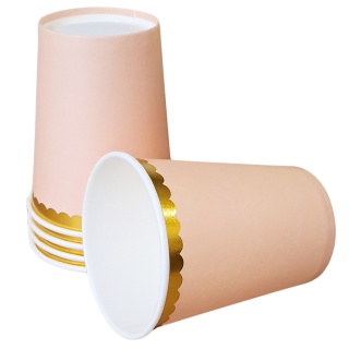 KUBECZKI PAPIEROWE BEŻOWE ZE ZŁOCENIEM 6szt. KUBECZKI JEDNORAZOWE 18cm