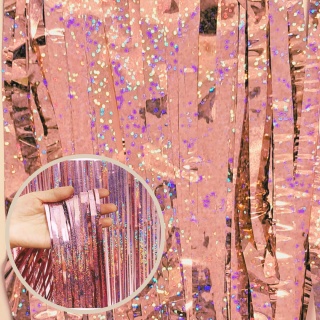 RÓŻOWA KURTYNA DEKORACYJNA IMPREZOWA 200cmx100cm HOLOGRAFICZNA