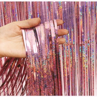 RÓŻOWA KURTYNA DEKORACYJNA IMPREZOWA 200cmx100cm HOLOGRAFICZNA