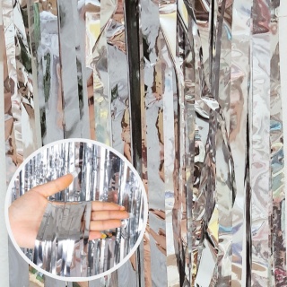 SREBRNA KURTYNA DEKORACYJNA IMPREZOWA 200cmx100cm