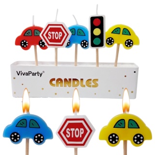 ŚWIECZKI SAMOCHODY ZNAKI 5szt. KOLOROWE AUTA