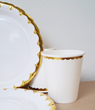 TALERZYKI PAPIEROWE BIAŁE ZE ZŁOCENIEM 6szt. TALERZYKI JEDNORAZOWE 18cm