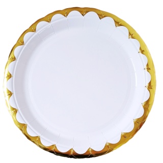 TALERZYKI PAPIEROWE BIAŁE ZE ZŁOCENIEM 6szt. TALERZYKI JEDNORAZOWE 18cm